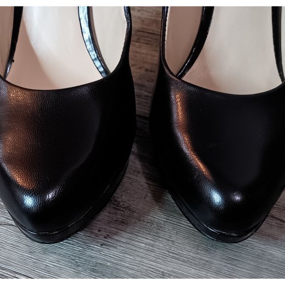 Nine West 8.5 Black Quabree Platform Pump Business Event Occasion Leather Heels - Picture 3 of 6